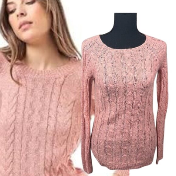 J. Crew Sweater Rose Pink Mohair Wool Blend Cable Knit Long Sleeve Crewneck XS - Picture 1 of 11